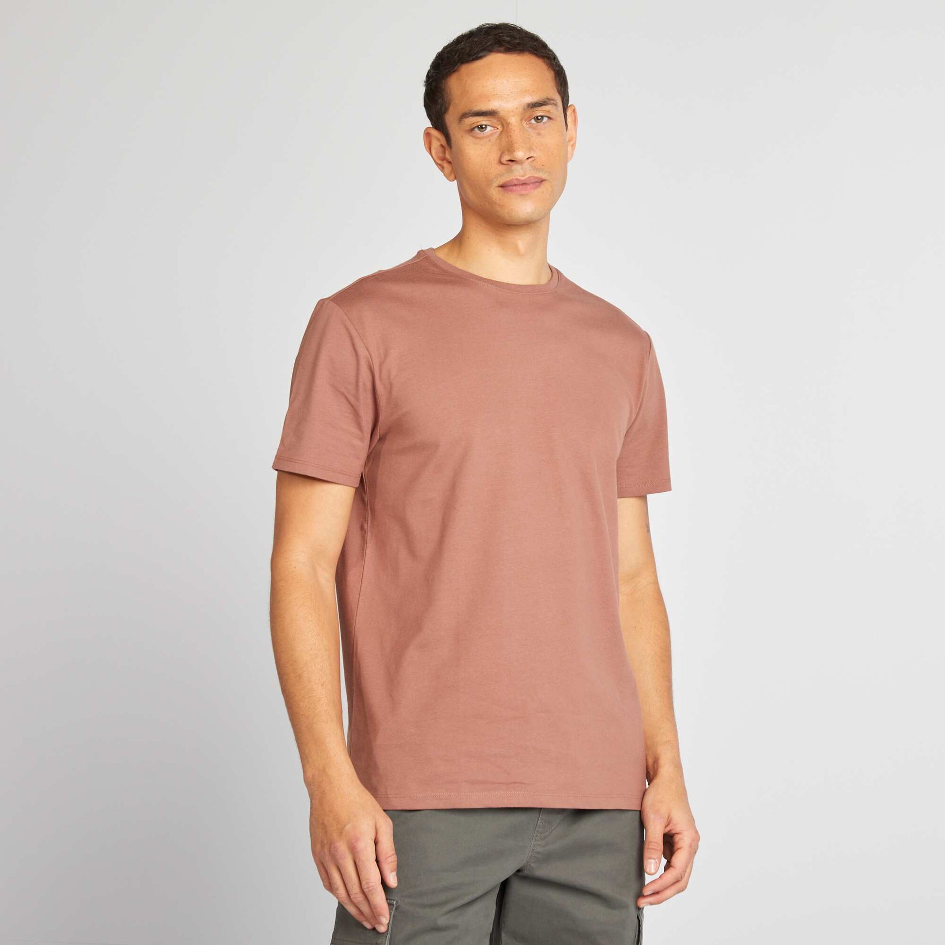 Round-neck cotton T-shirt BROWN