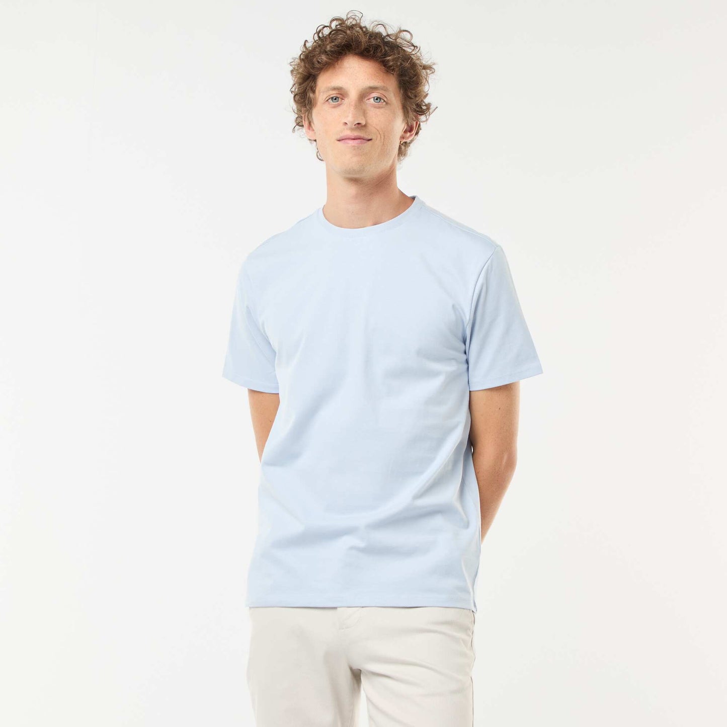Round-neck cotton T-shirt BLUE