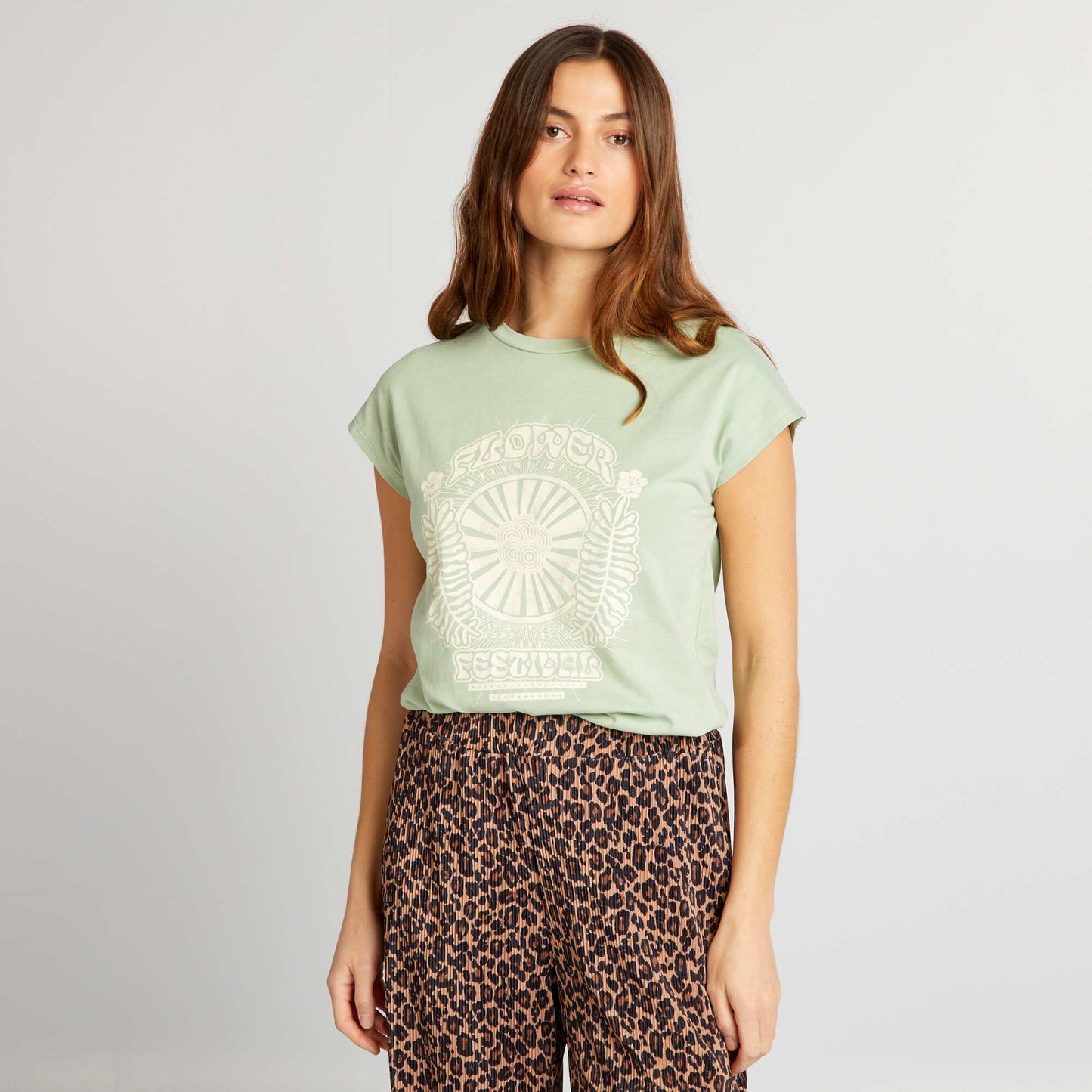 Festival theme printed T-shirt GREEN