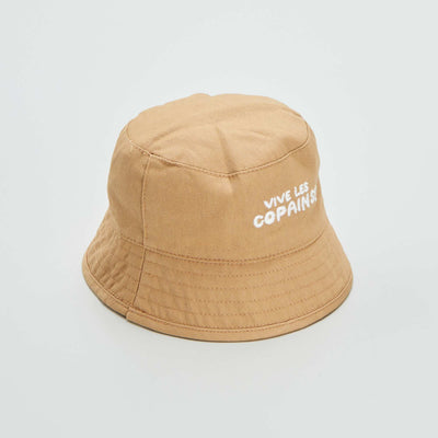 'Vive les copains' (long live friends) embroidered sun hat BEIGE