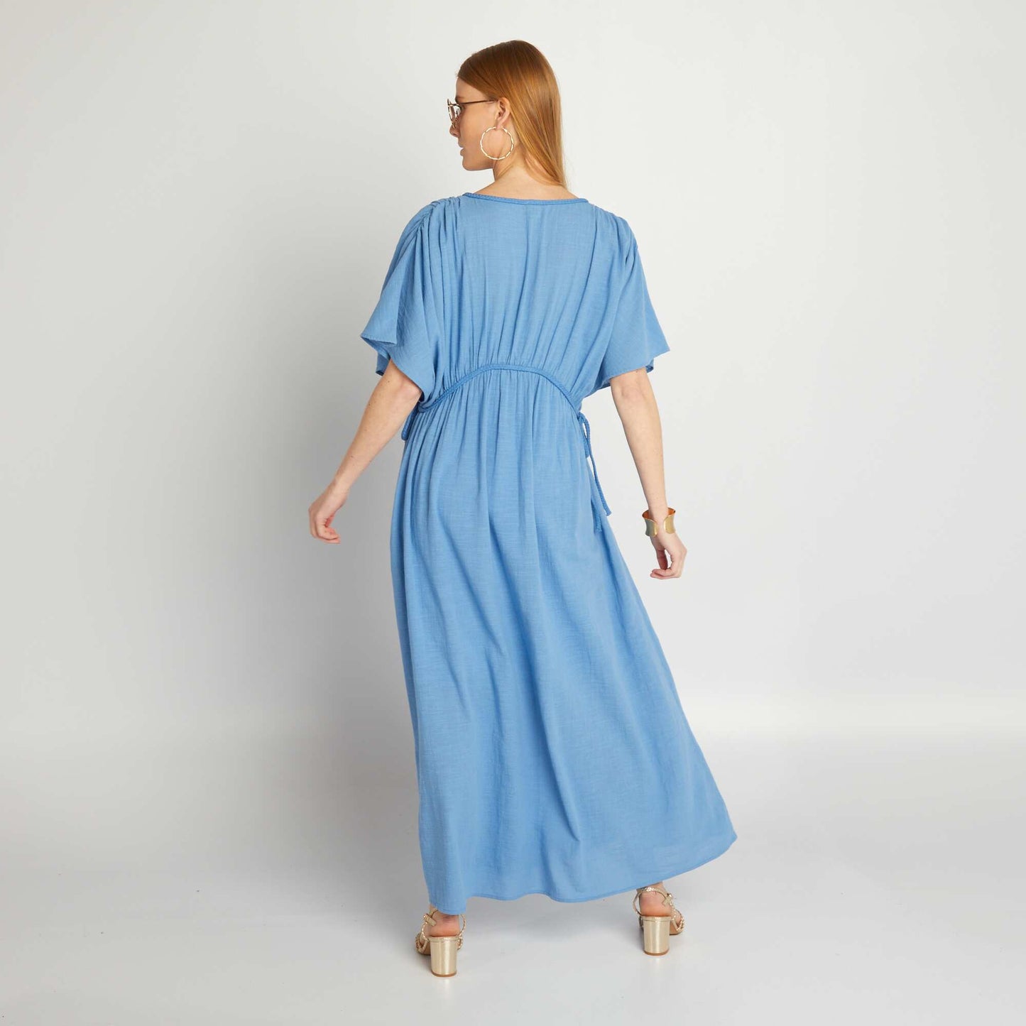 Long double cotton gauze dress blue