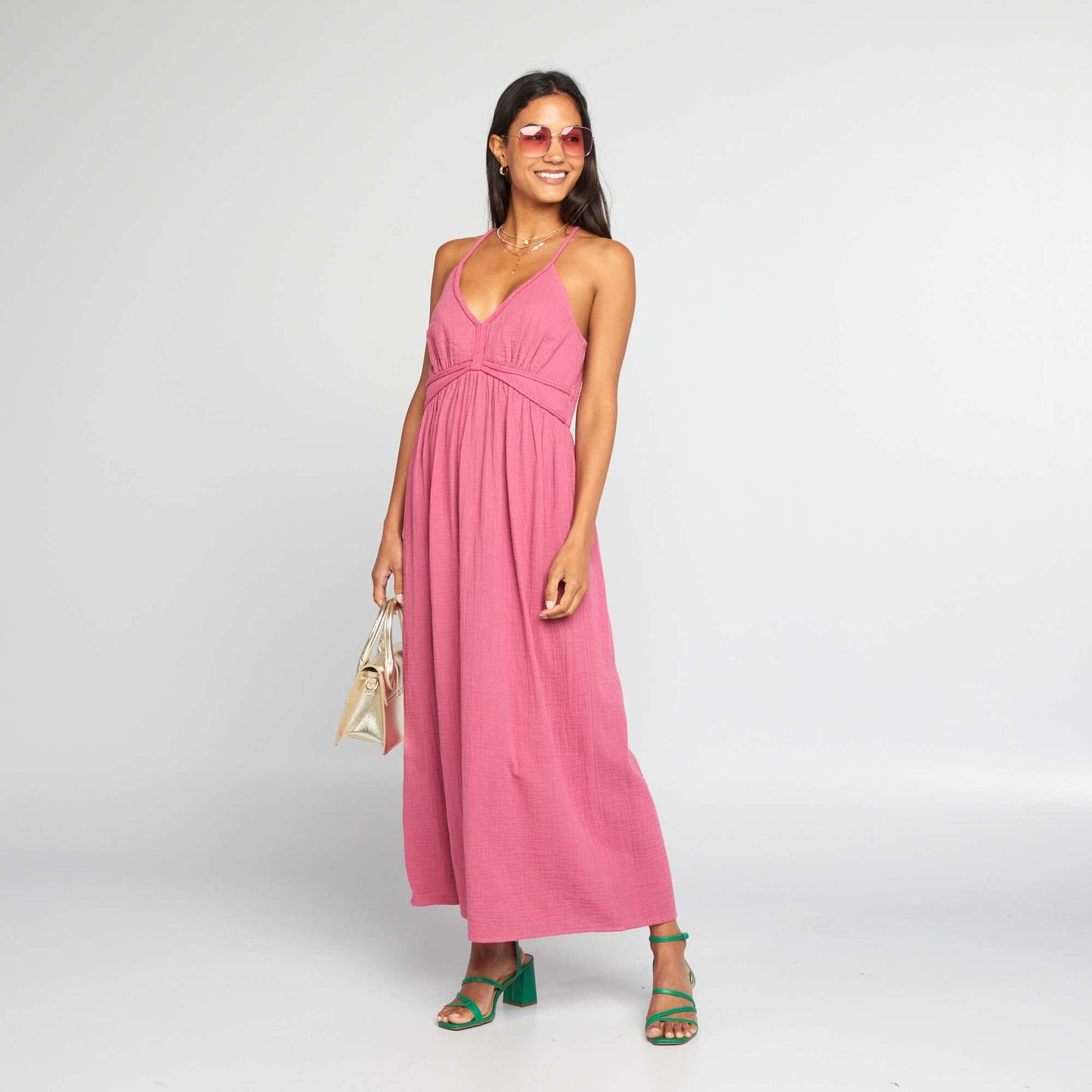 Long cotton gauze dress Pink