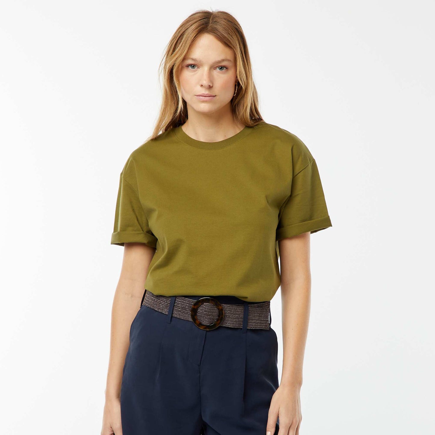 Oversized round neck T-shirt KHAKI