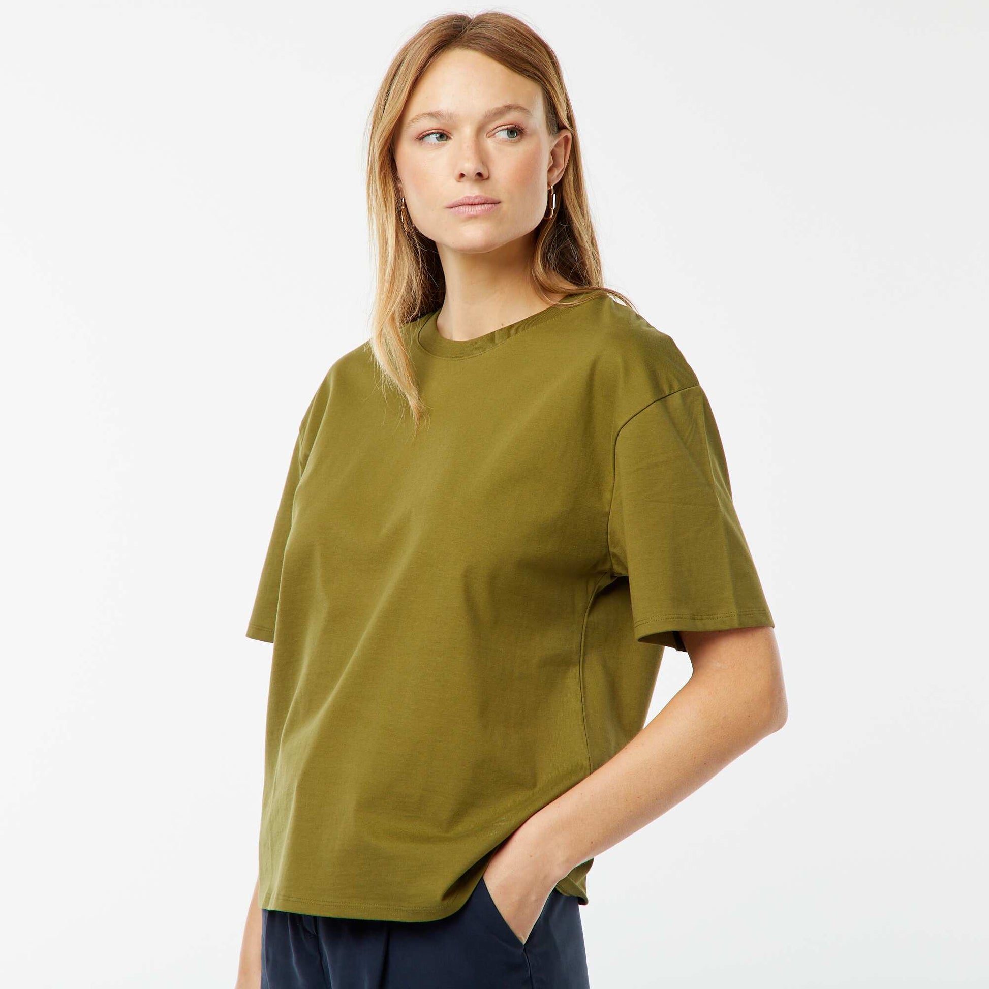 Oversized round neck T-shirt KHAKI