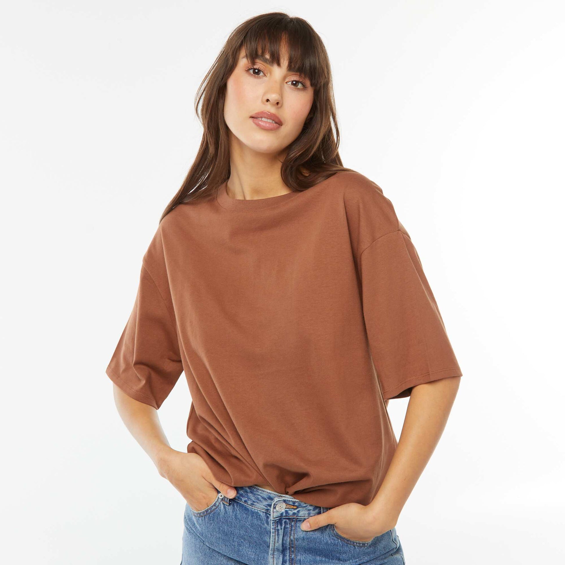 Oversized round neck T-shirt BROWN