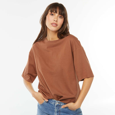 Oversized round neck T-shirt BROWN