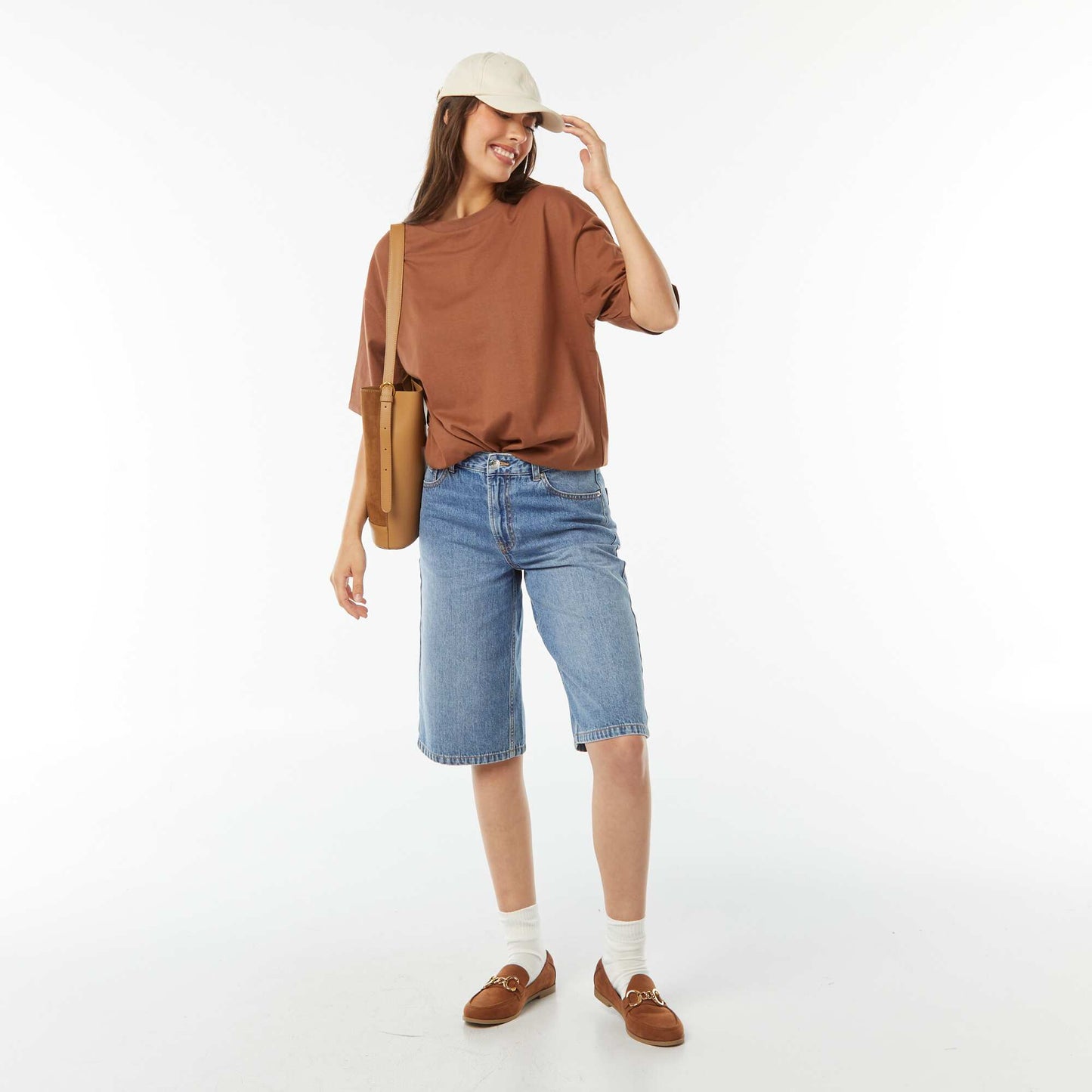 Oversized round neck T-shirt BROWN
