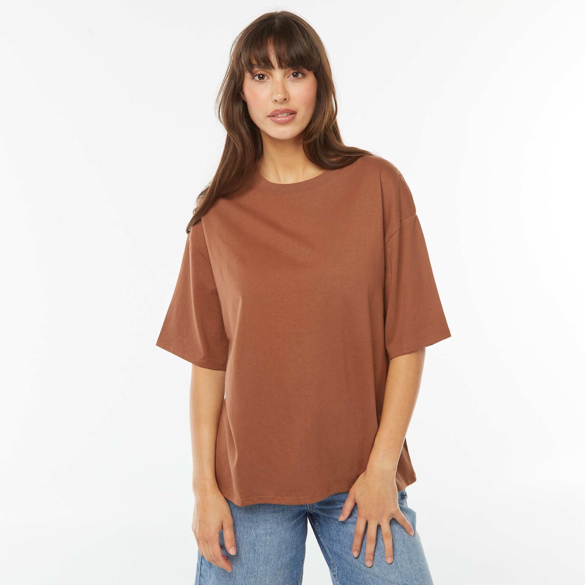 Oversized round neck T-shirt BROWN