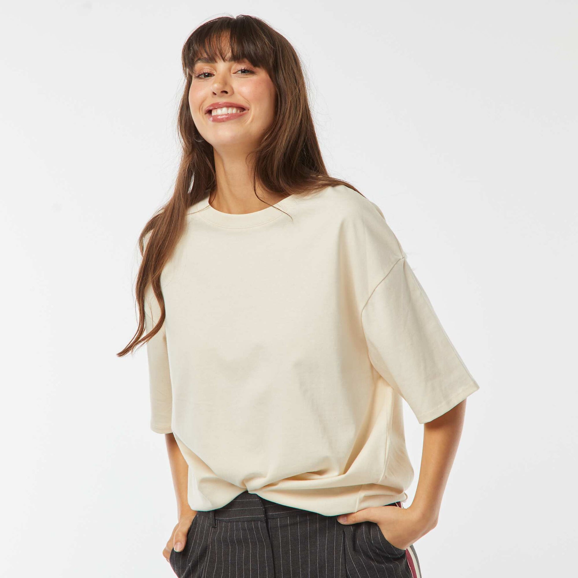 Oversized round neck T-shirt BEIGE