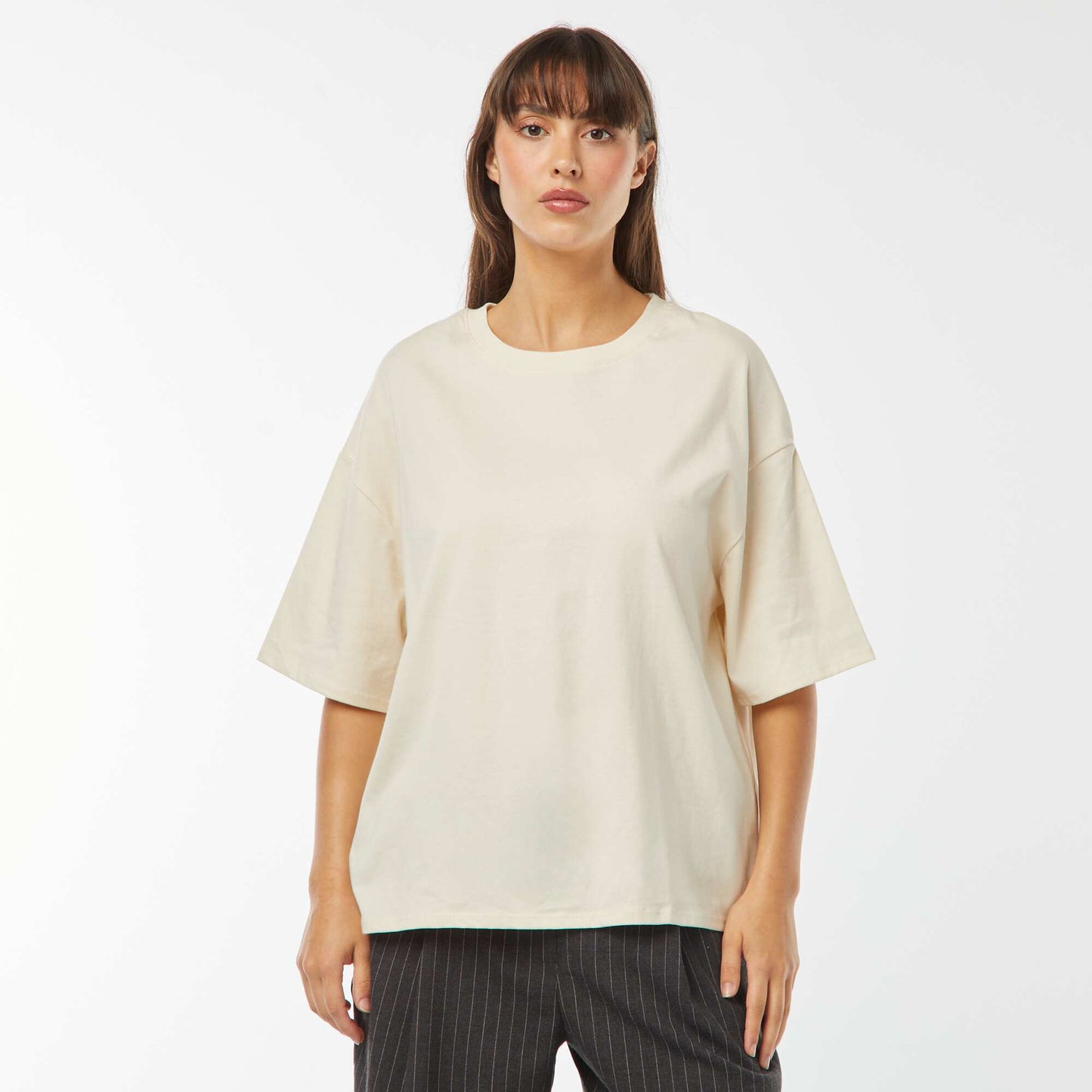 Oversized round neck T-shirt BEIGE