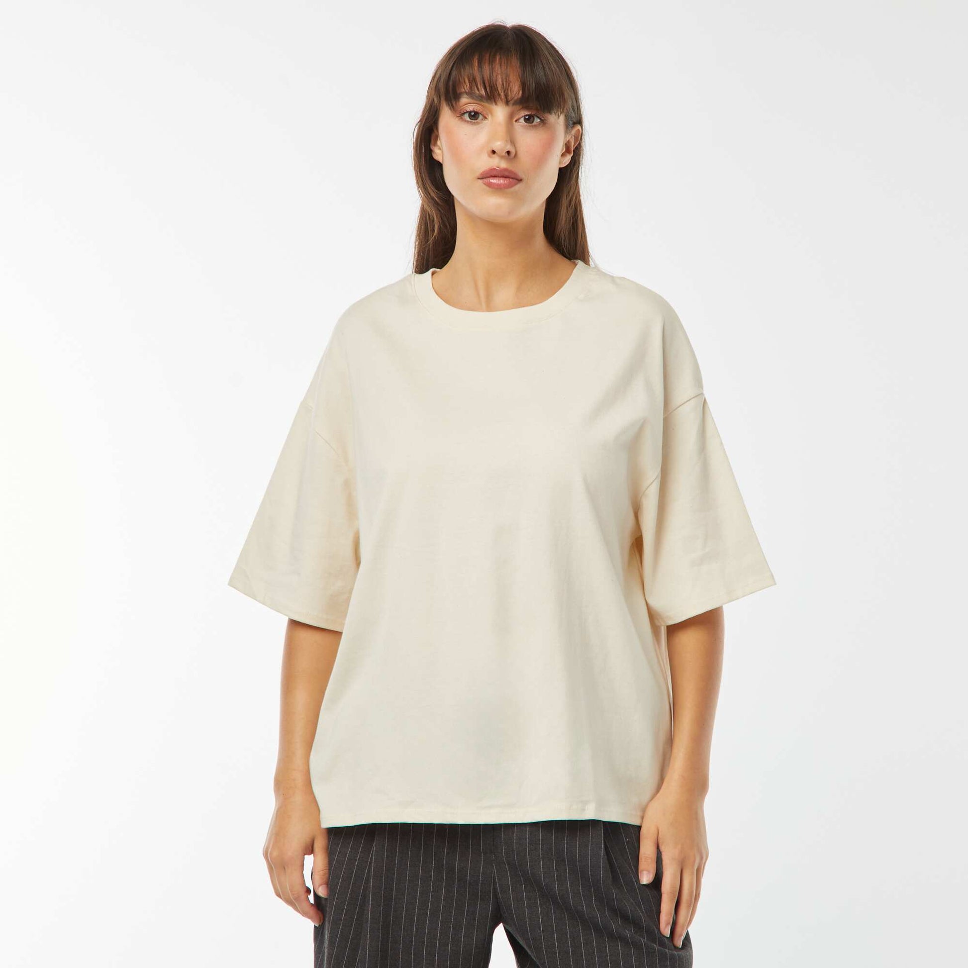 Oversized round neck T-shirt BEIGE