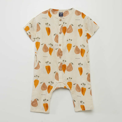 Long printed linen-blend all-in-one WHITE
