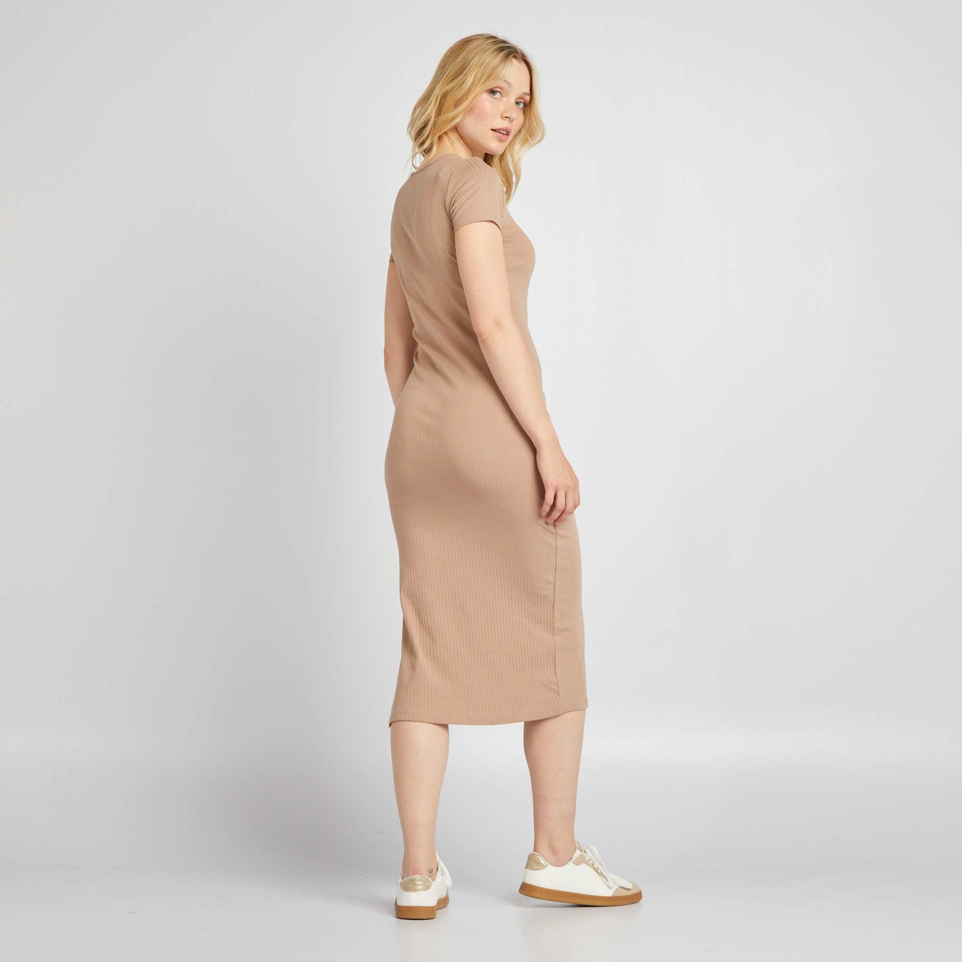 Ribbed knit midi dress BEIGE Kiabi Malte Ribbed knit midi dress BEIGE Kiabi Malte