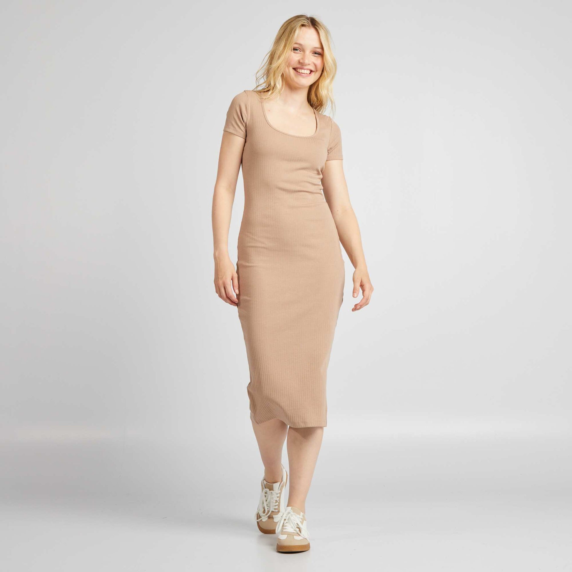 Ribbed knit midi dress BEIGE Kiabi Malte Ribbed knit midi dress BEIGE Kiabi Malte
