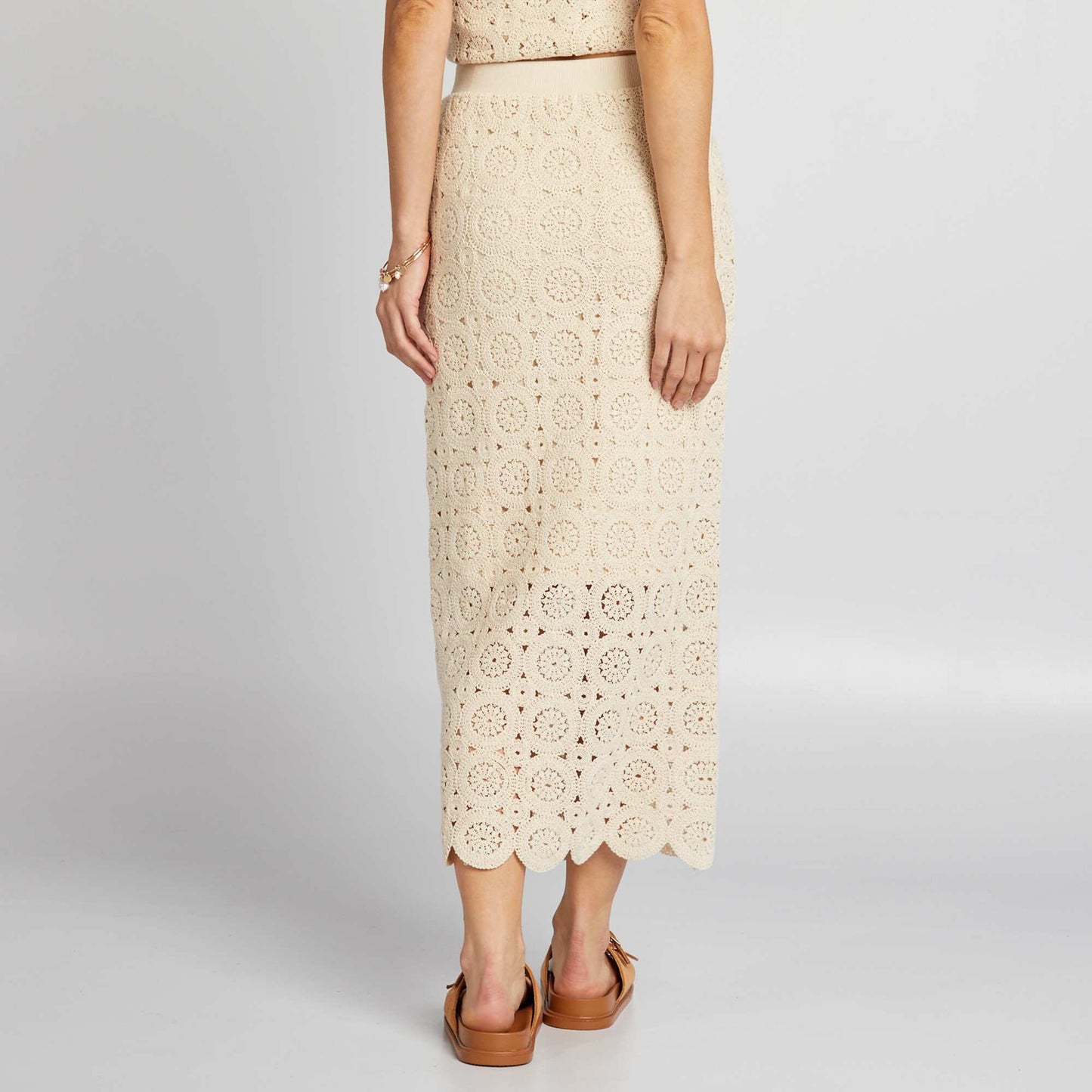 Long macramé tube skirt BEIGE