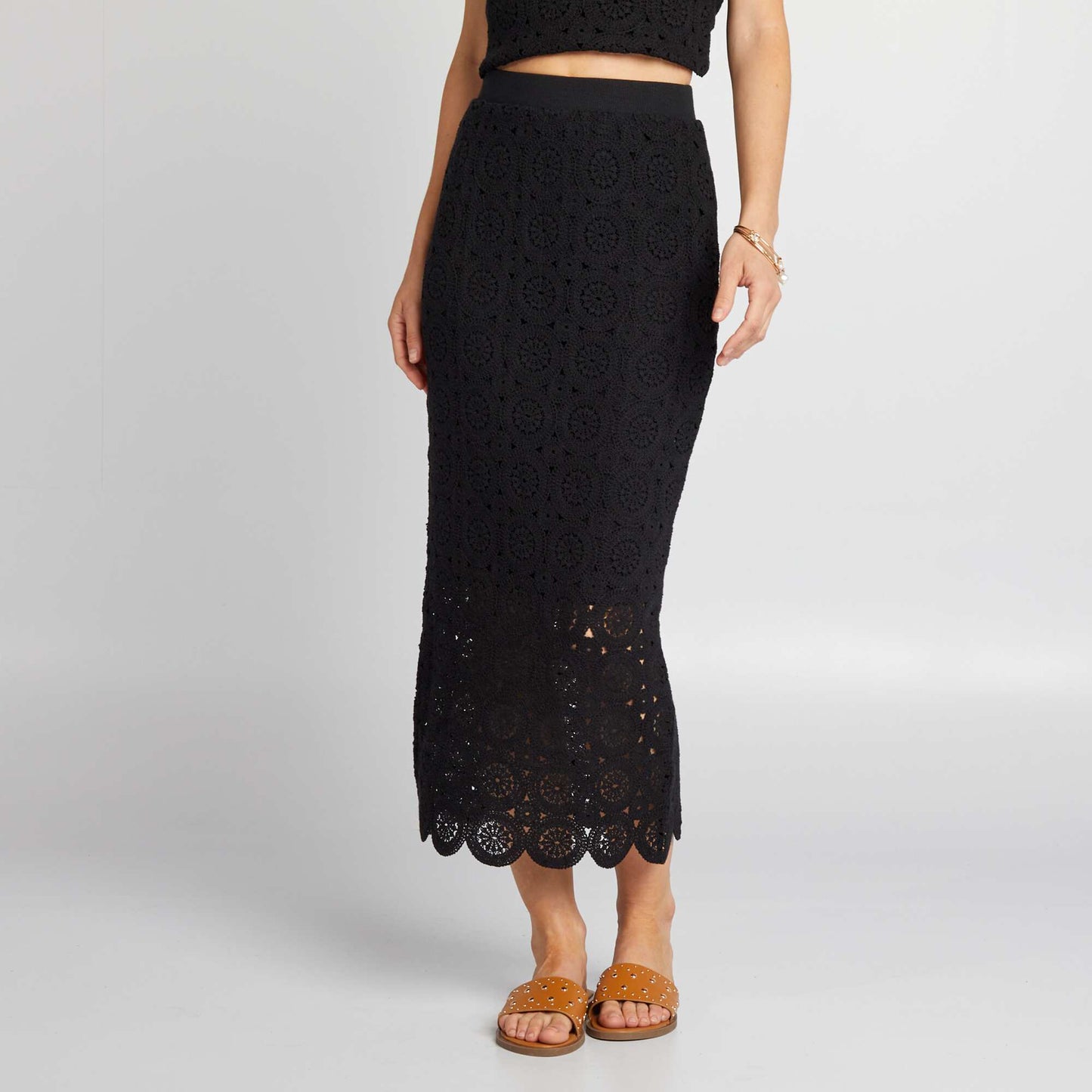 Long macramé tube skirt black