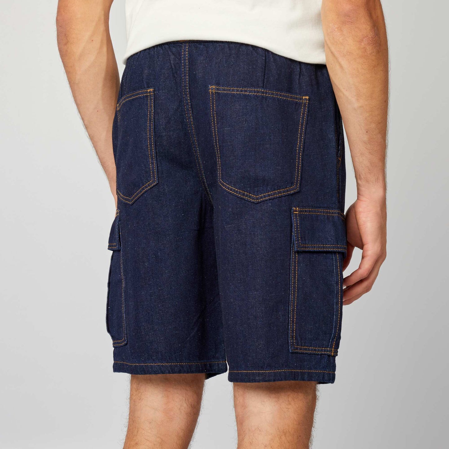 Multi-pocket cotton and hemp shorts BLUE