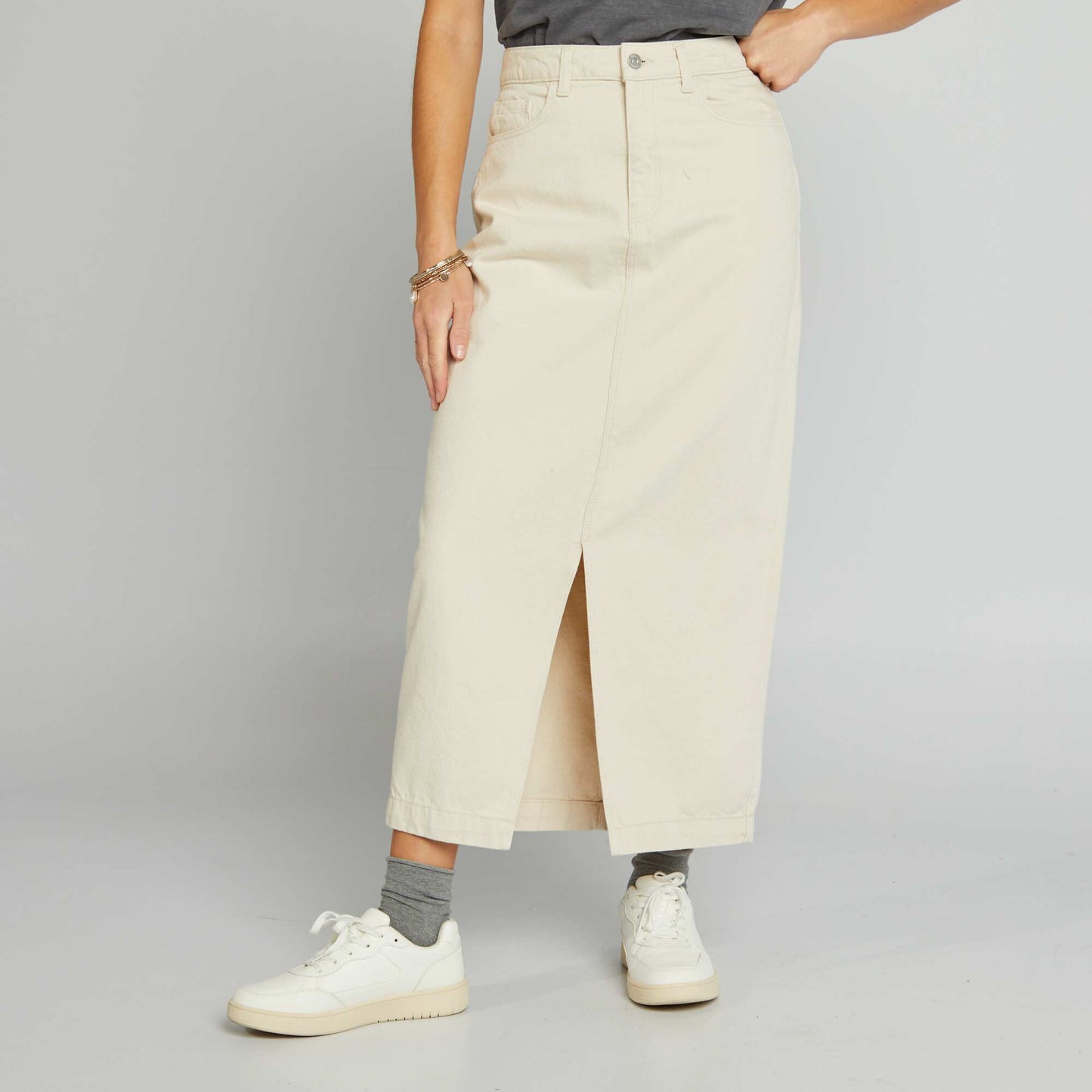 Denim midi skirt WHITE