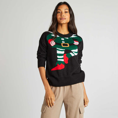 Elf print Christmas jumper BLACK