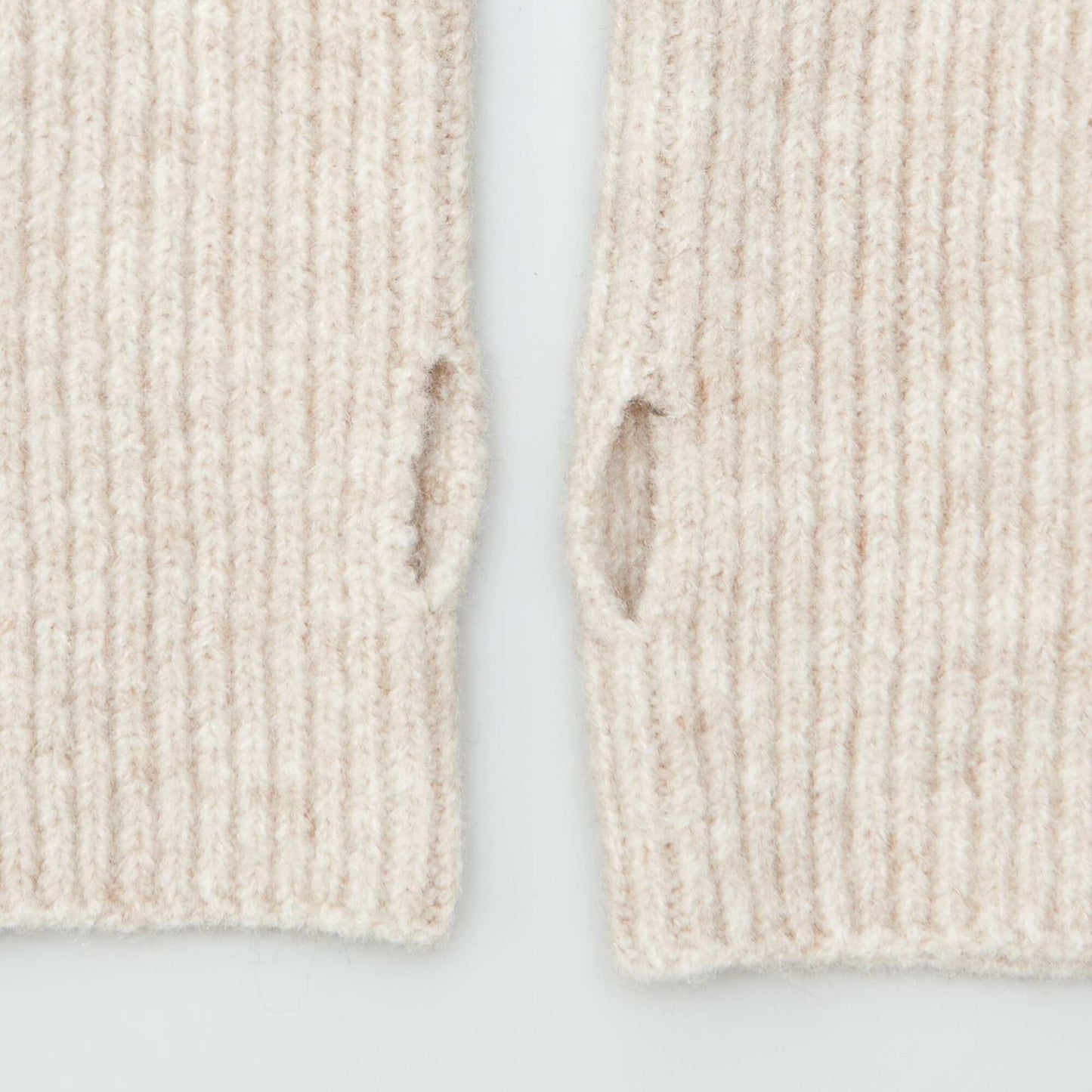 Ribbed knit fingerless gloves BEIGE