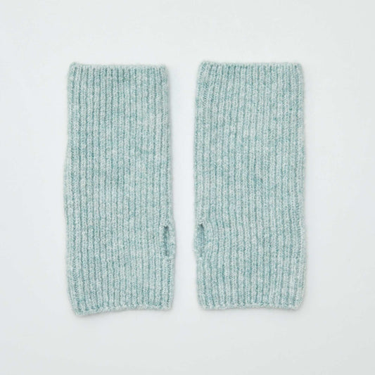 Ribbed knit fingerless gloves GREEN