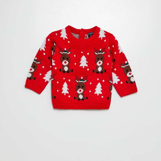 Deer and Christmas tree jumper RED