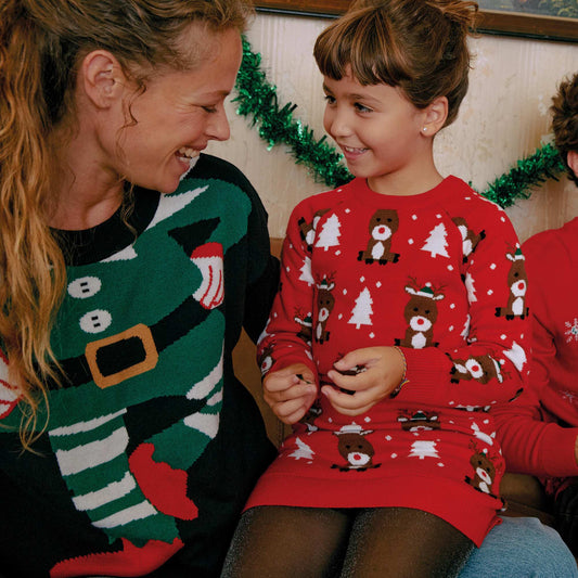 Christmas tree and reindeer jumper dress RED