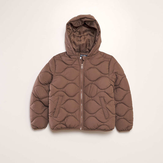 Quilted padded jacket with hood BROWN