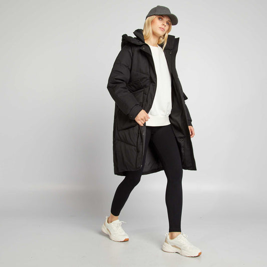 Mid-length padded jacket with hood black