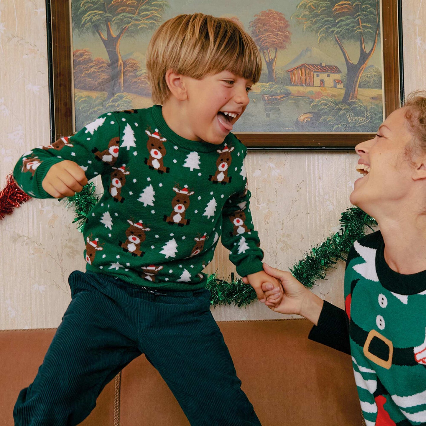 Christmas tree and reindeer jumper GREEN