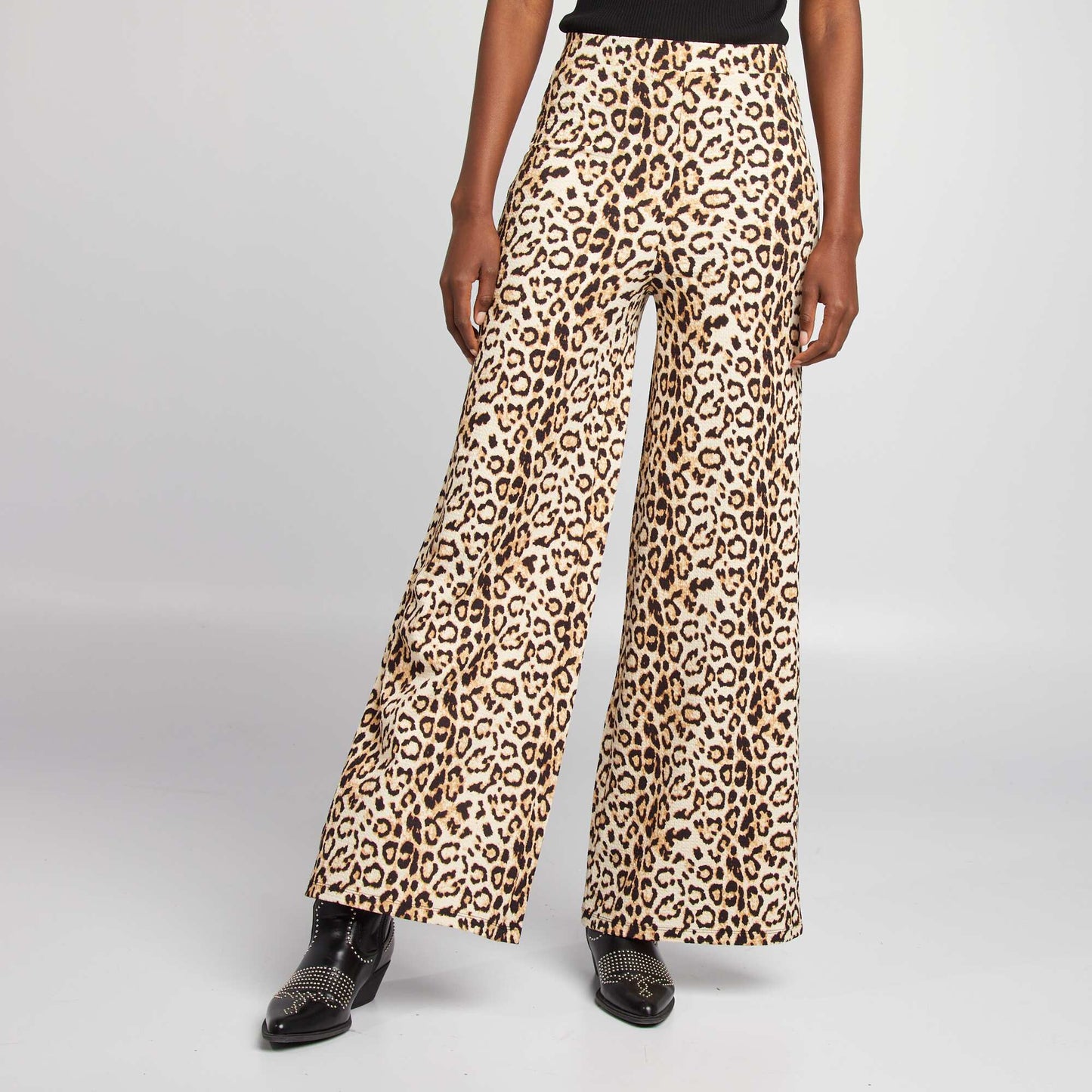 Wide-leg leopard trousers BEIGE