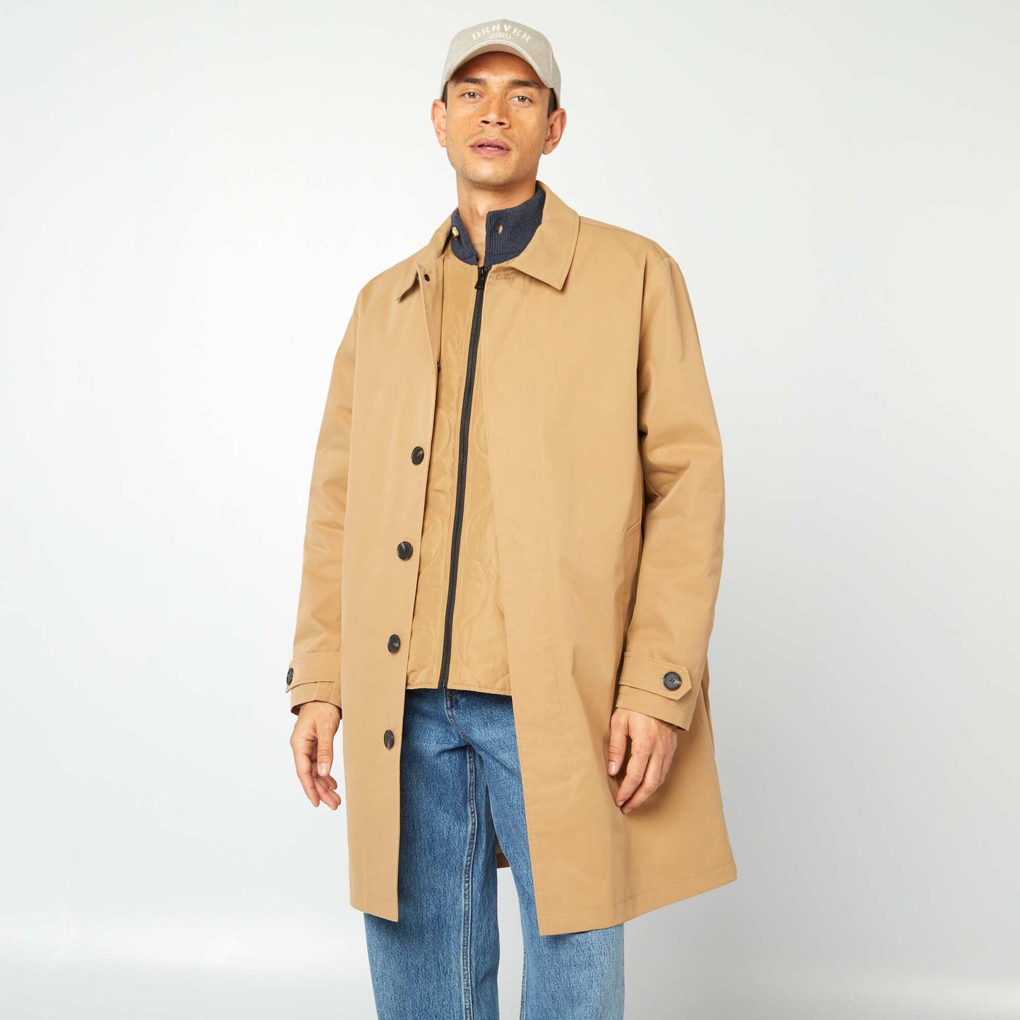 Mid-length trench coat with quilted bodywarmer inside BEIGE