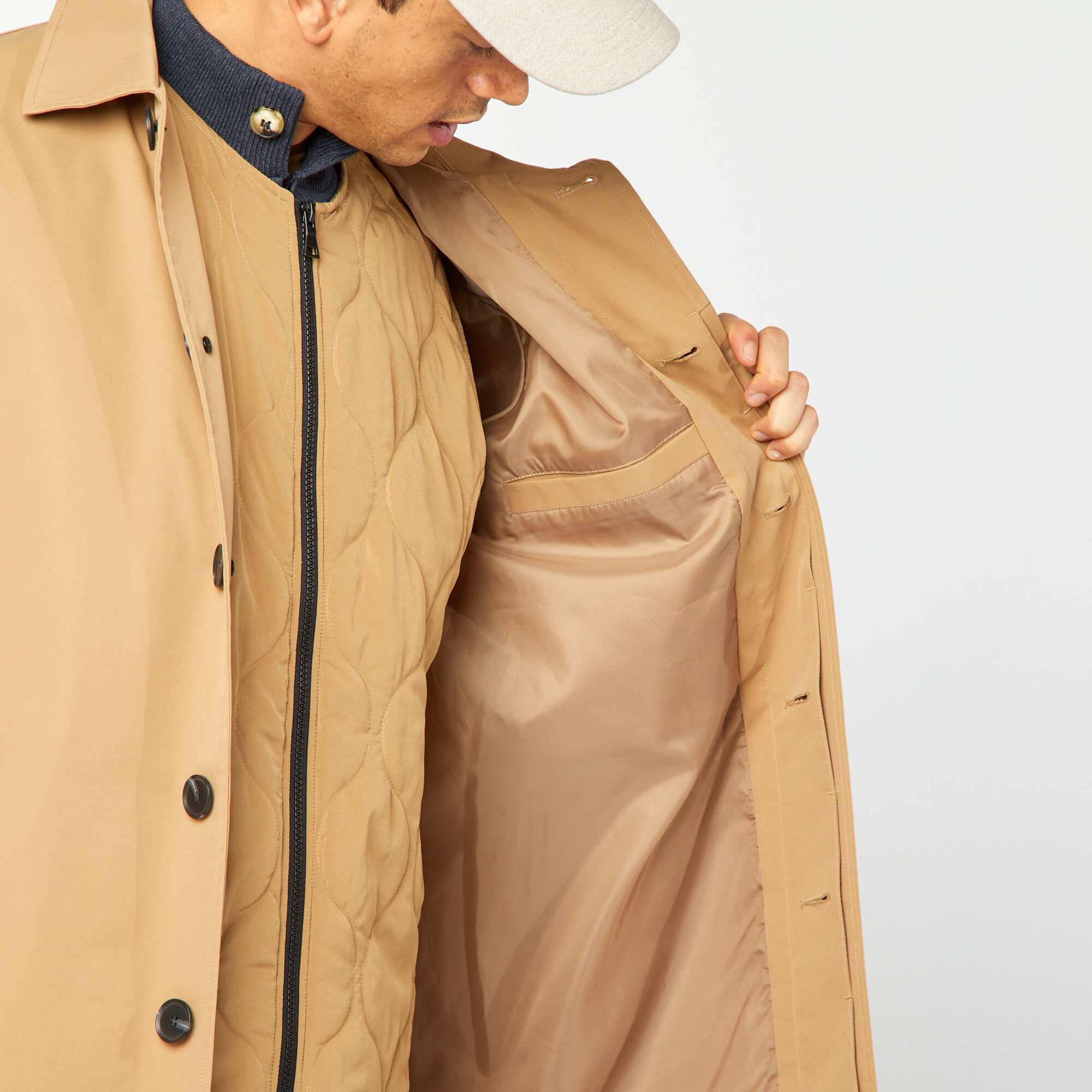 Mid-length trench coat with quilted bodywarmer inside BEIGE