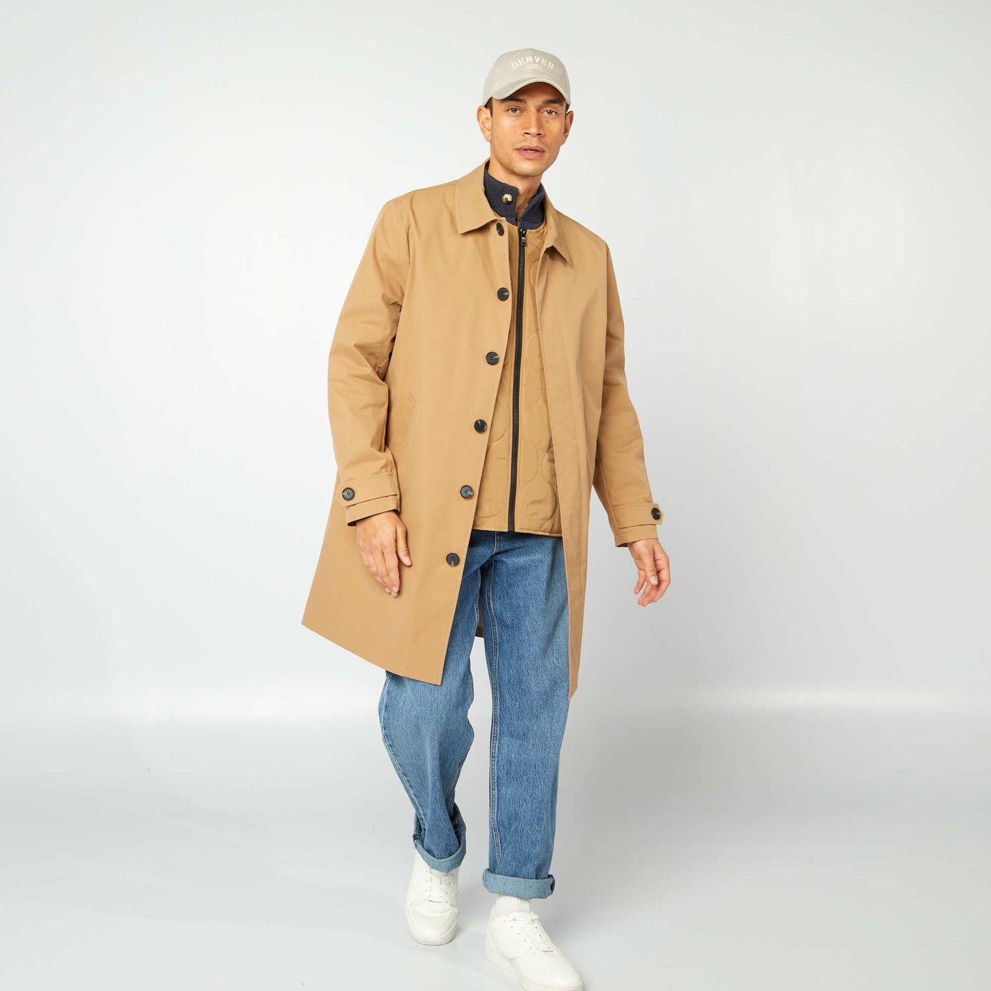 Mid-length trench coat with quilted bodywarmer inside BEIGE