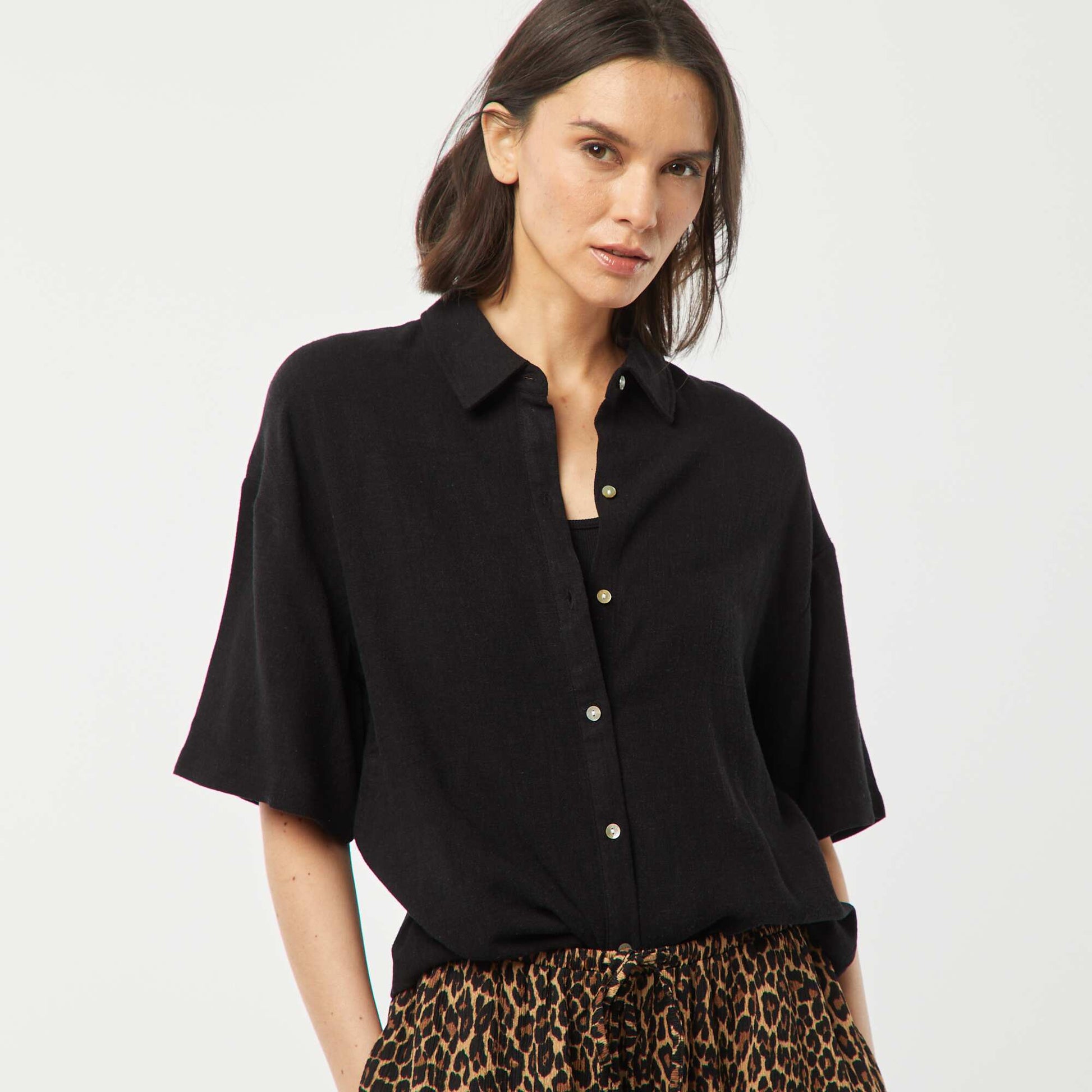 Oversized linen blouse BLACK