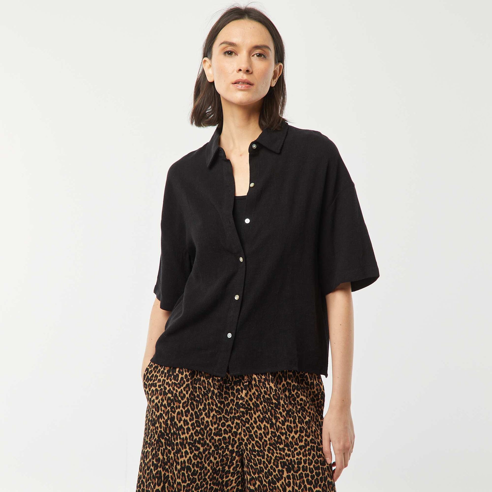 Oversized linen blouse BLACK