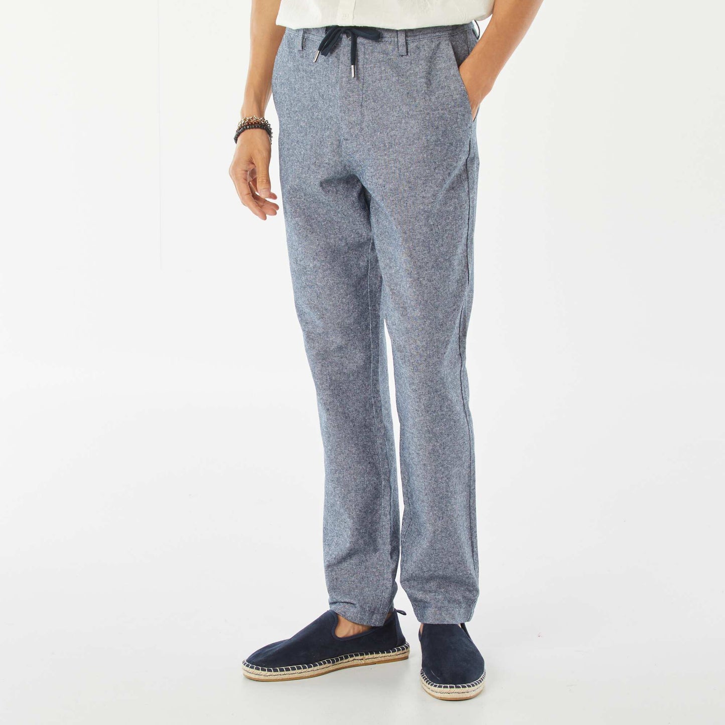 Straight-leg linen-blend chinos BLUE