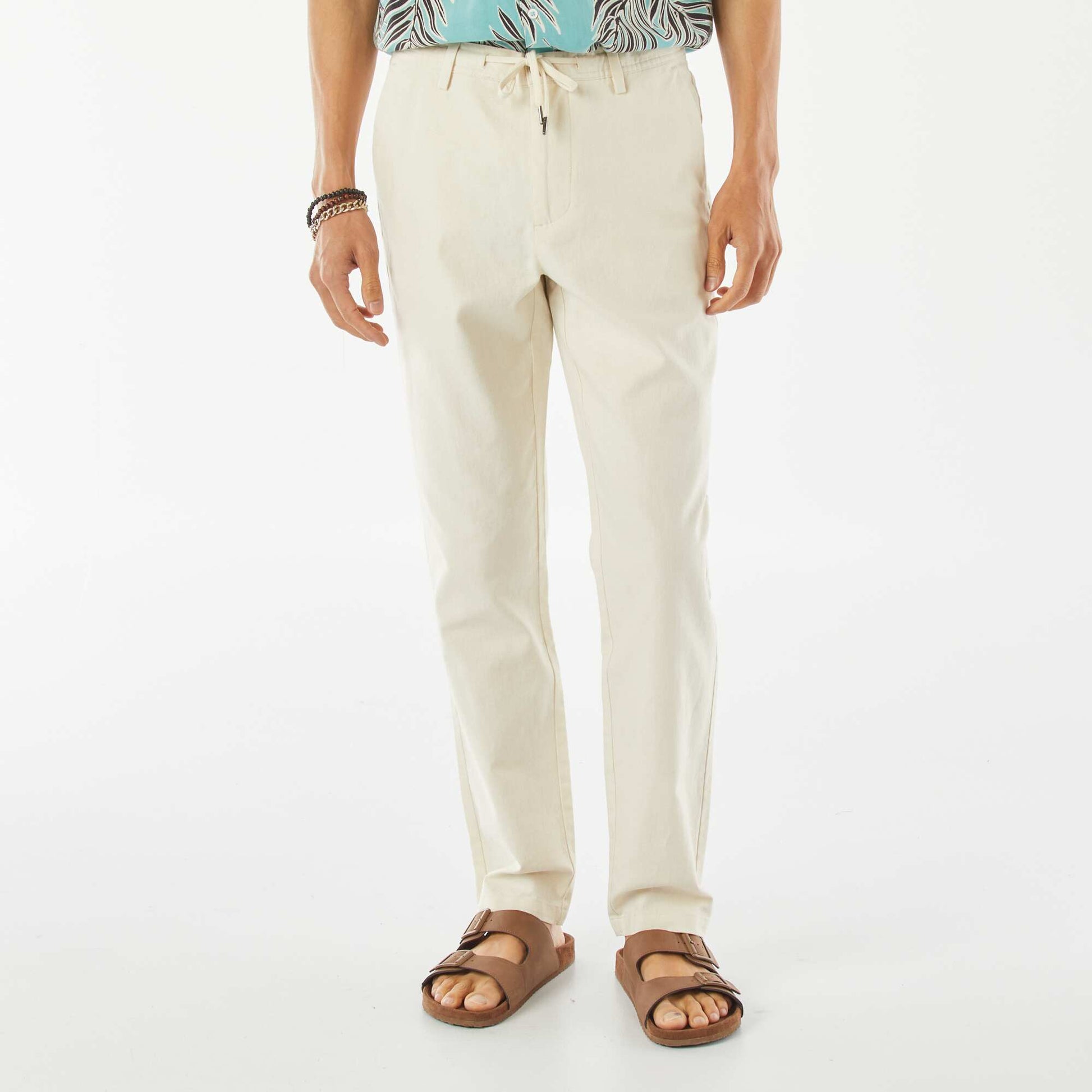 Straight-leg linen-blend chinos WHITE