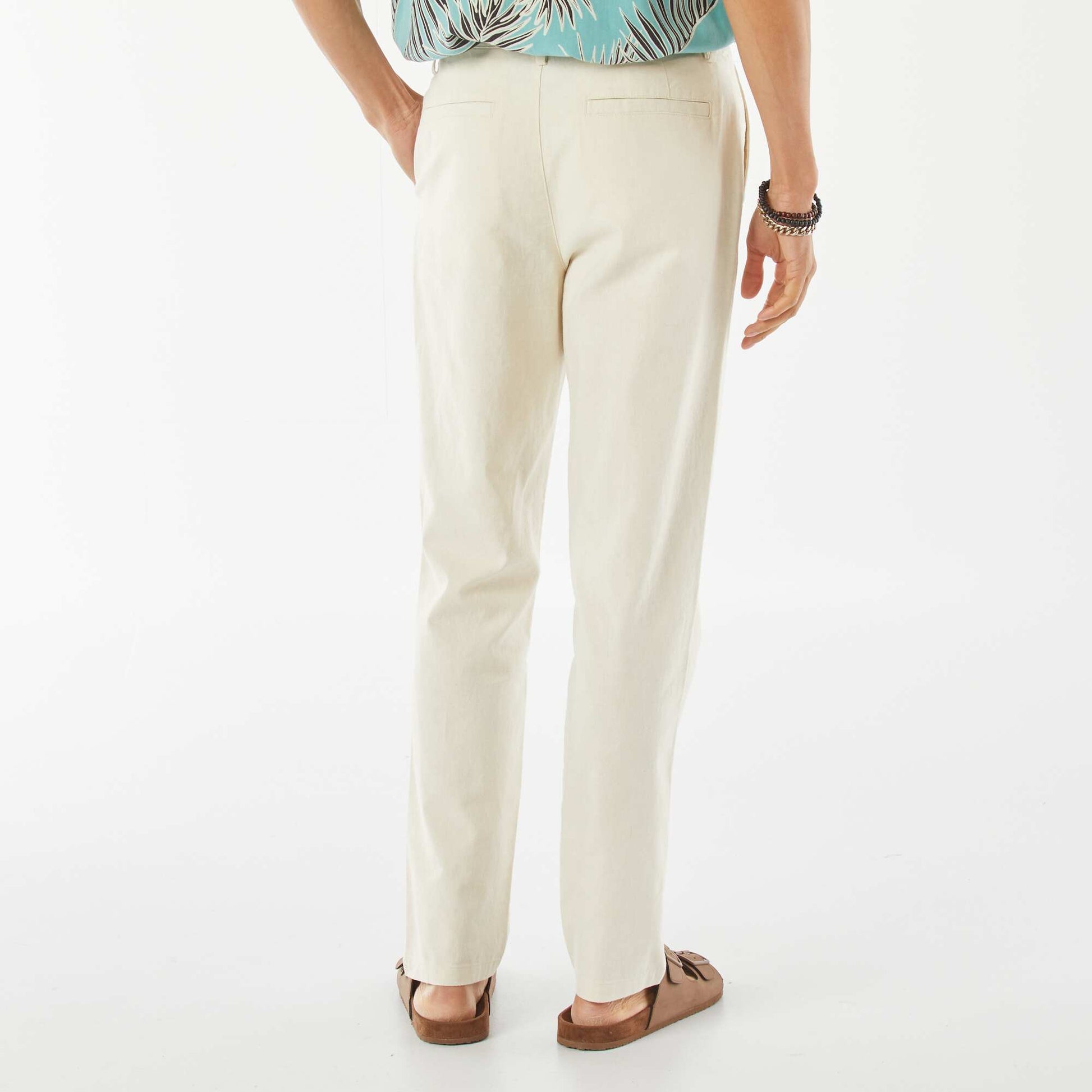 Straight-leg linen-blend chinos WHITE