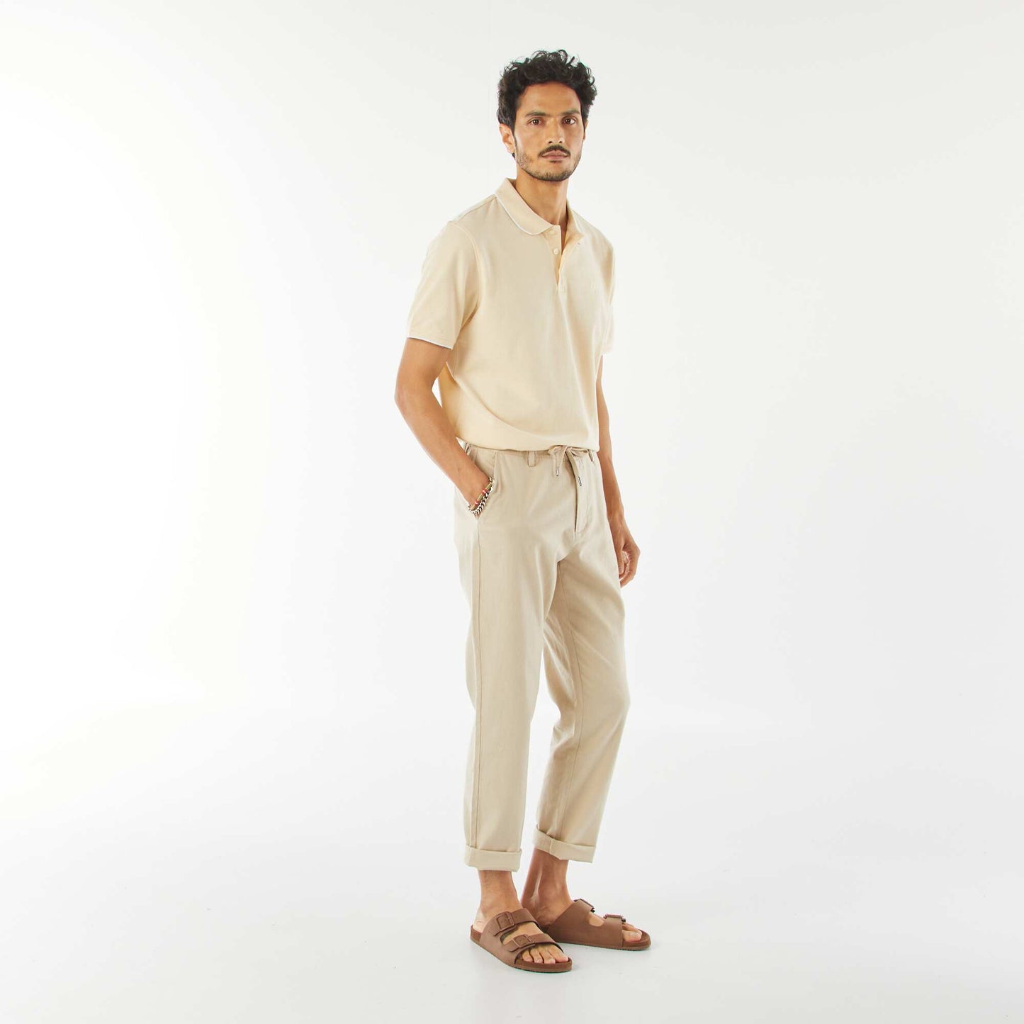 Straight-leg linen-blend chinos BEIGE