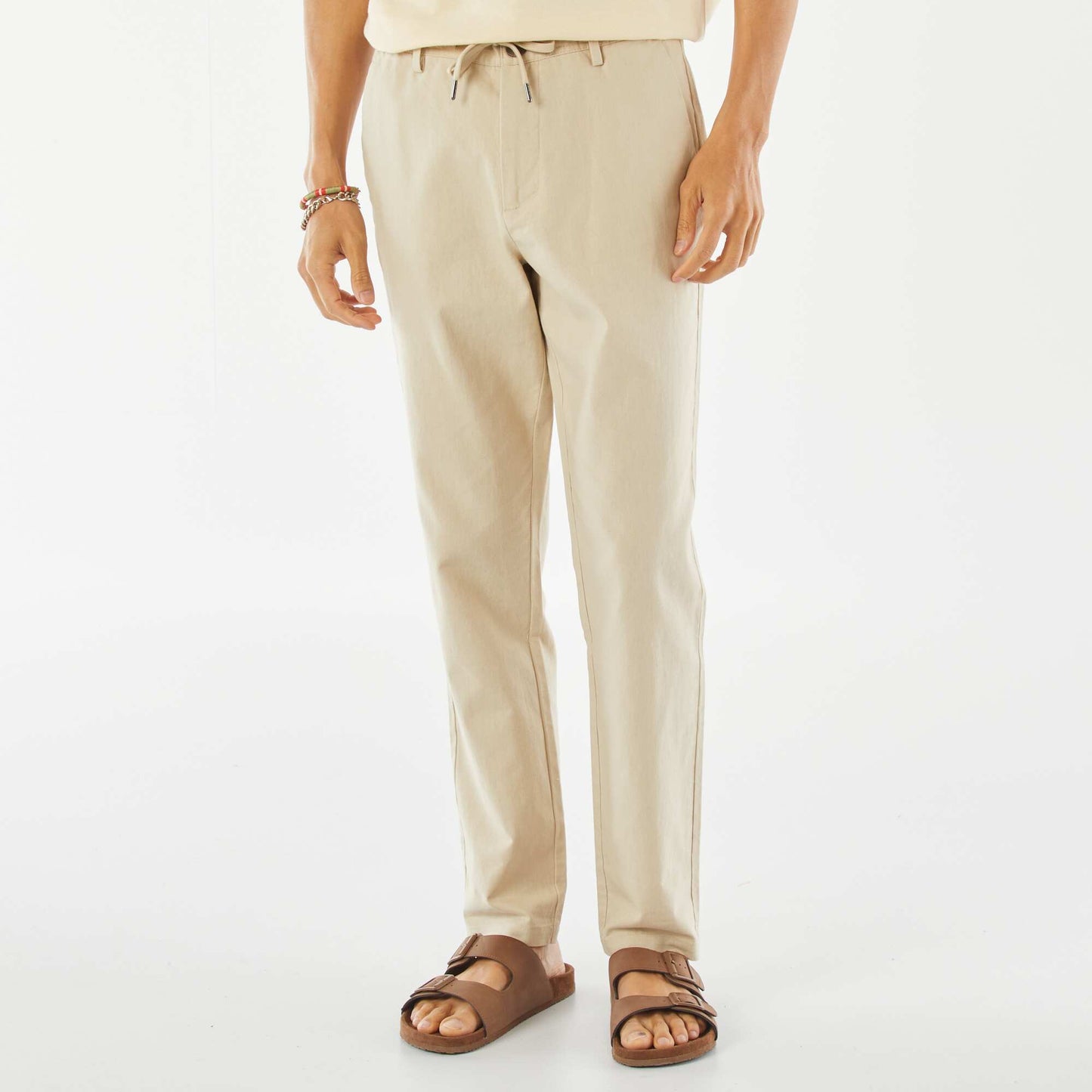 Straight-leg linen-blend chinos BEIGE