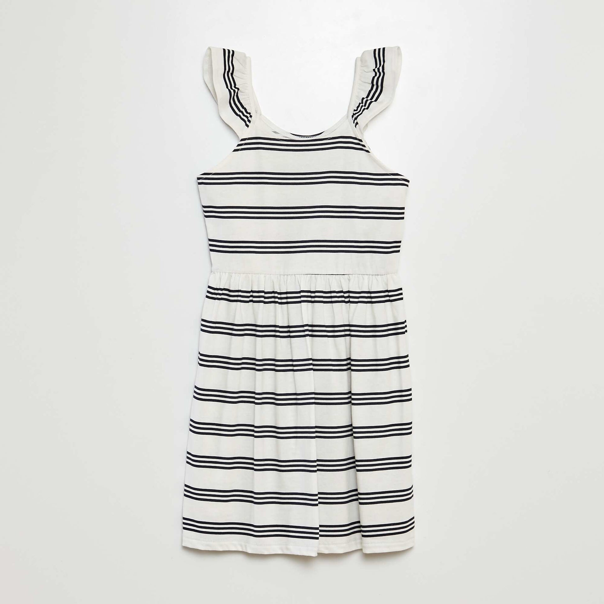 Patterned dress with ruffled straps BLUE