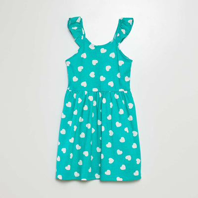 Patterned dress with ruffled straps GREEN