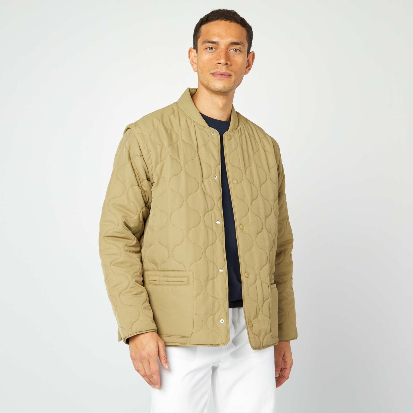 Quilted padded jacket with detachable sleeves KHAKI