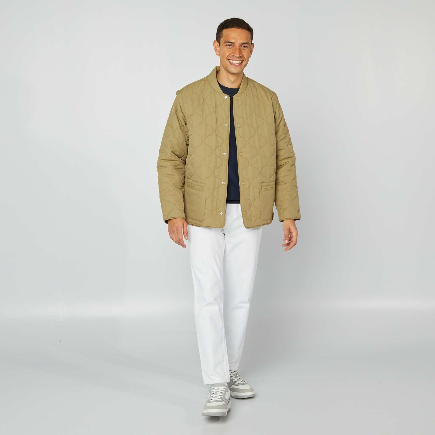 Quilted padded jacket with detachable sleeves KHAKI