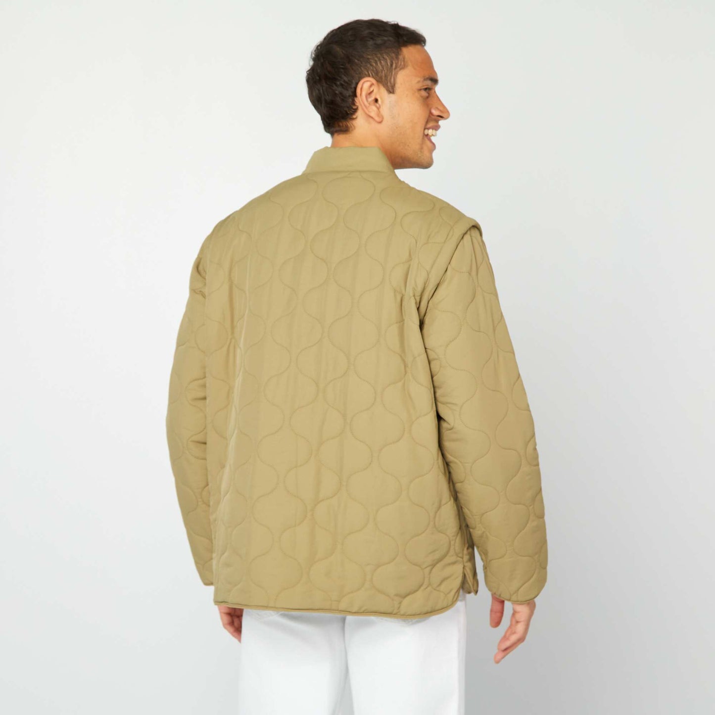 Quilted padded jacket with detachable sleeves KHAKI