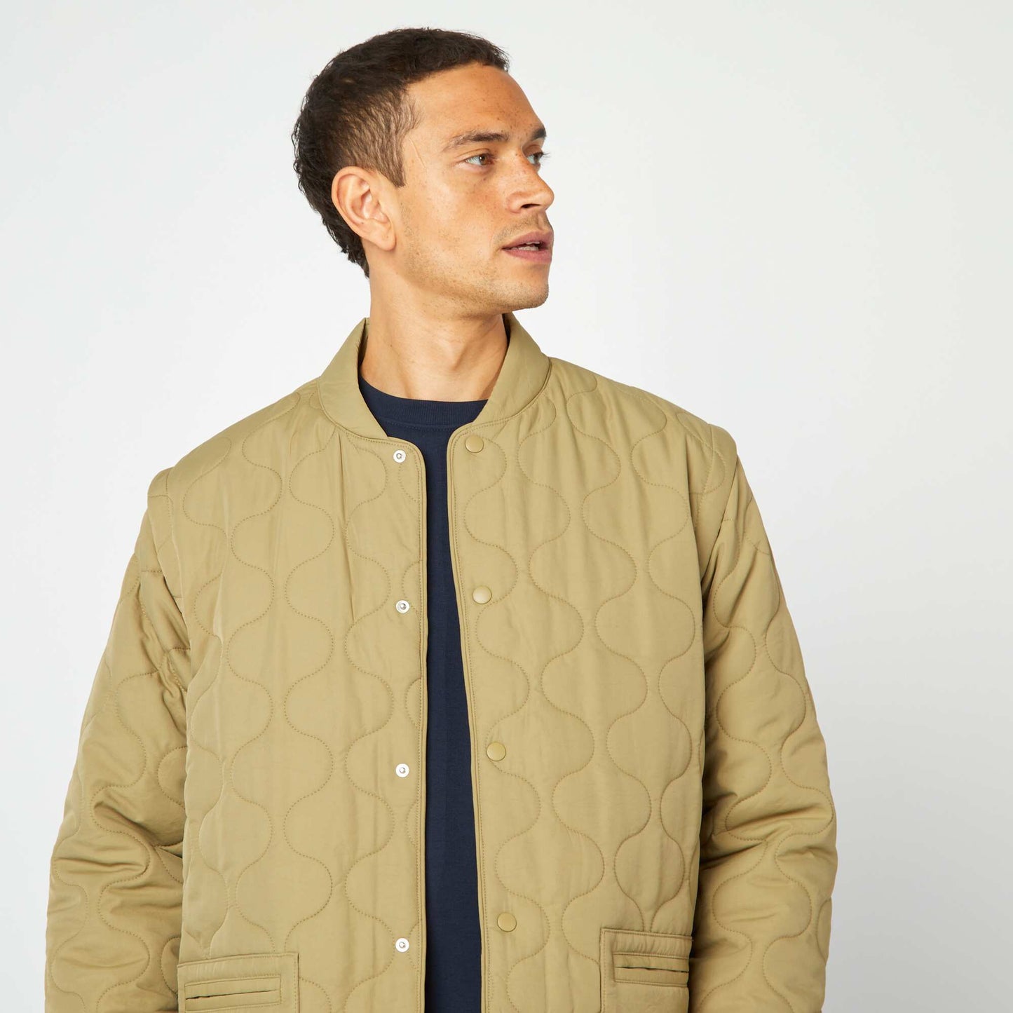 Quilted padded jacket with detachable sleeves KHAKI