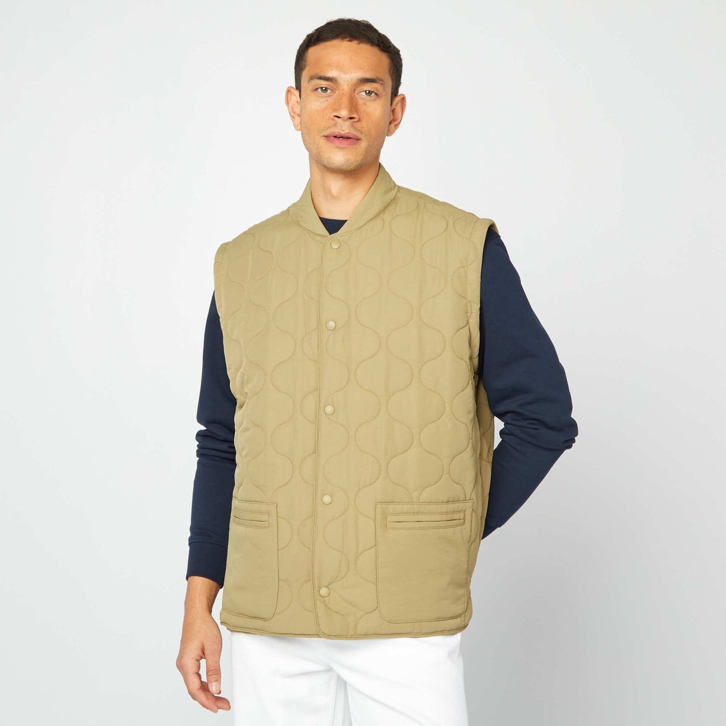 Quilted padded jacket with detachable sleeves KHAKI