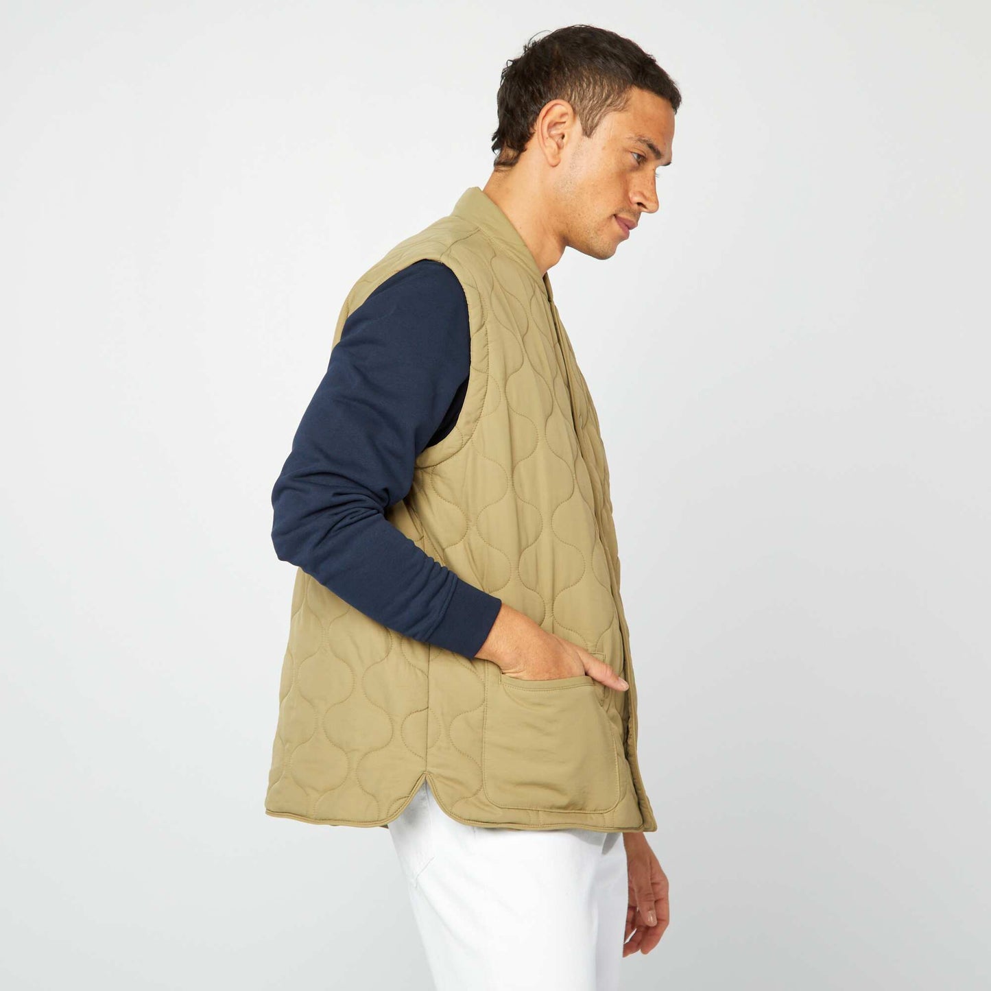 Quilted padded jacket with detachable sleeves KHAKI