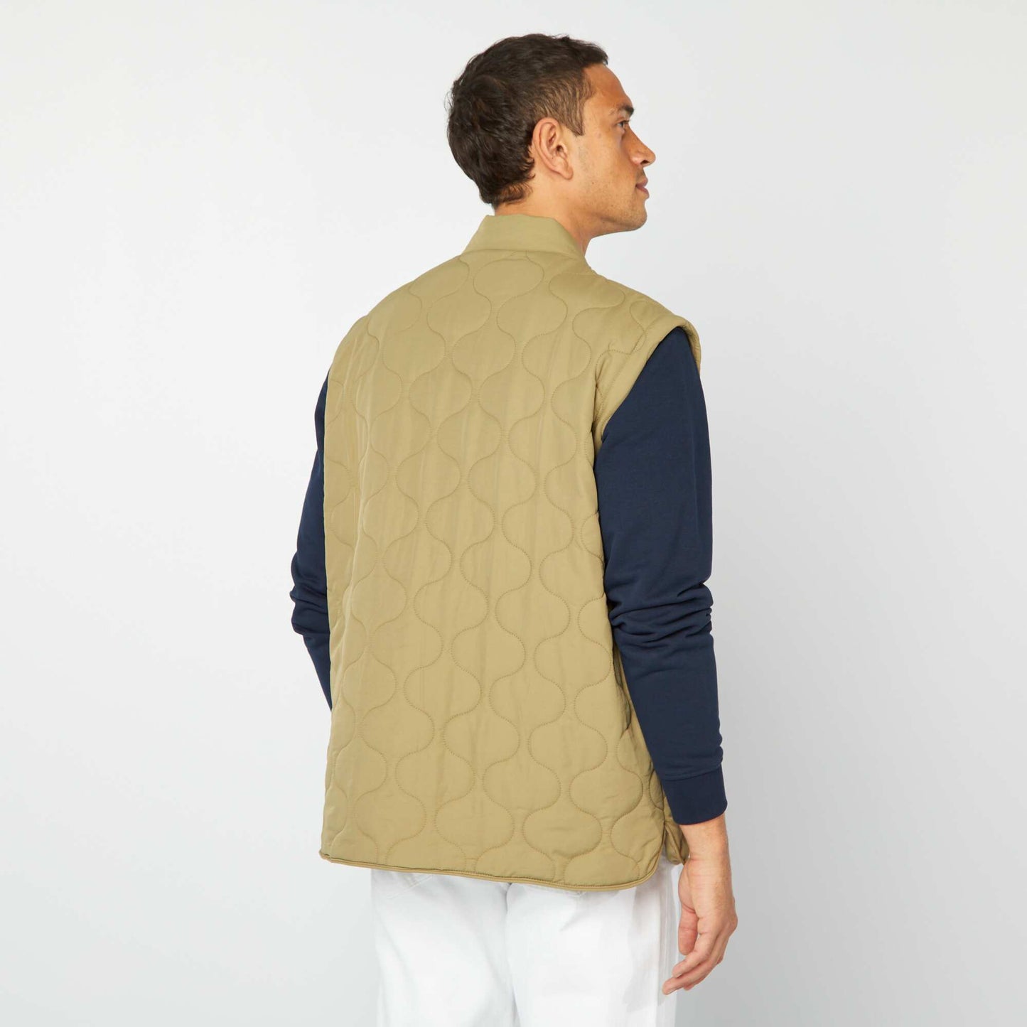 Quilted padded jacket with detachable sleeves KHAKI